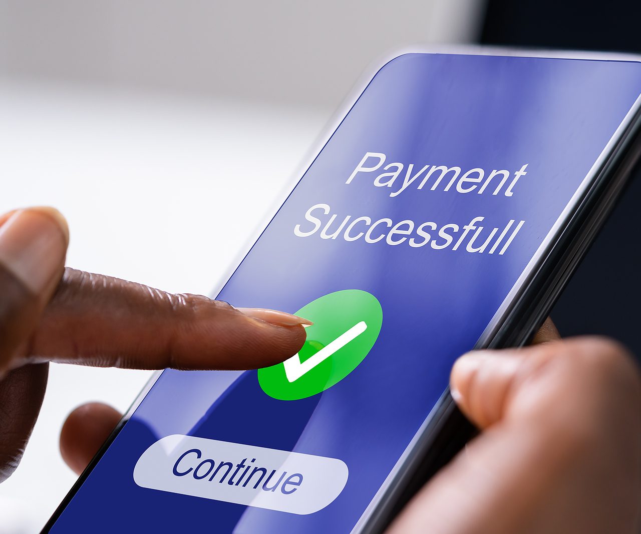 Confirmed Online Rent Payment. African American Woman Using Money Transfer